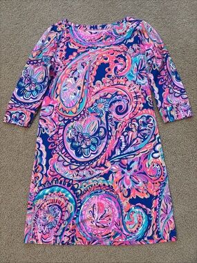 Lilly Pulitzer Girls Navy, Pink & Turquoise Paisley Casual Dress